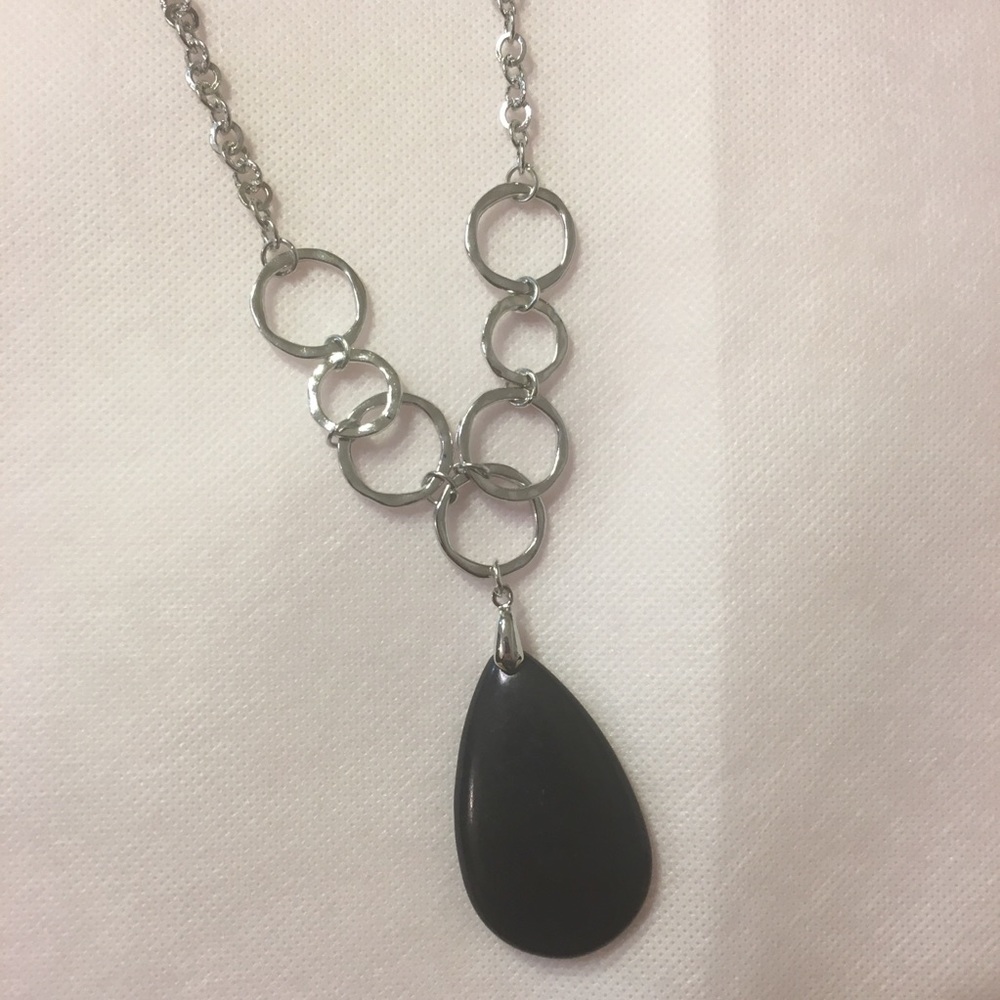 Silver necklace with black stone